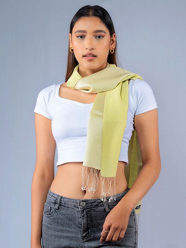 Young-Wheat Reversible Pashmina Silk Scarf with Fringe from Nepal