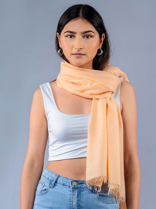 Light-Orange Cashmere Silk Lightweight Stole from Nepal with Fringe