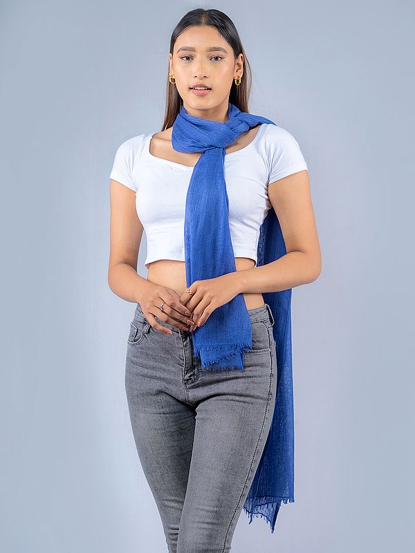 Dive-Blue Pure Cashmere Lightweight Plain Scarf from Nepal