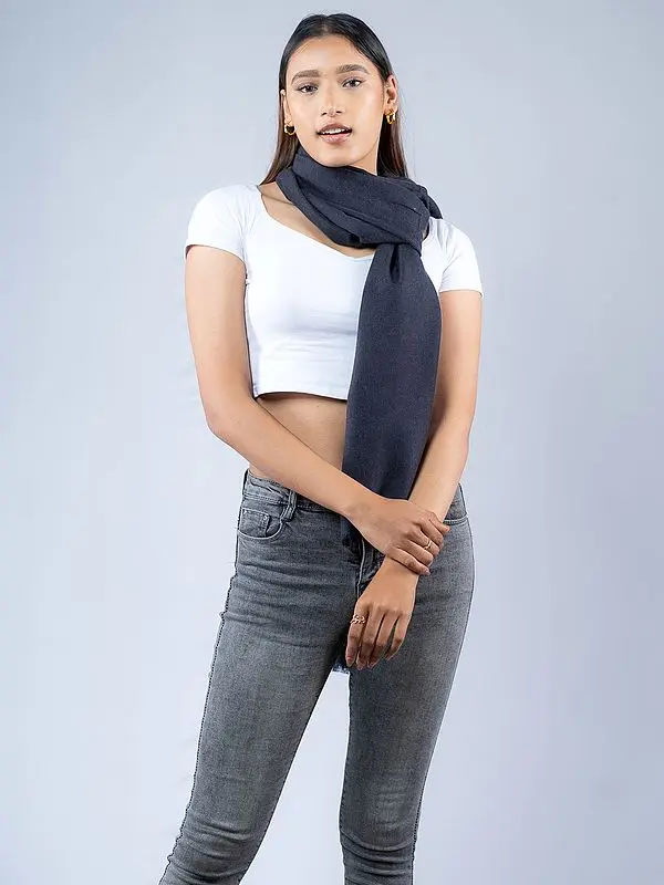 Bristol-Black Plain Pure Pashmina Stole from Nepal