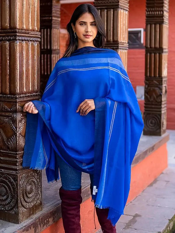 Pure Pashmina Cashmere Shawl with Stripe Pattern from Nepal