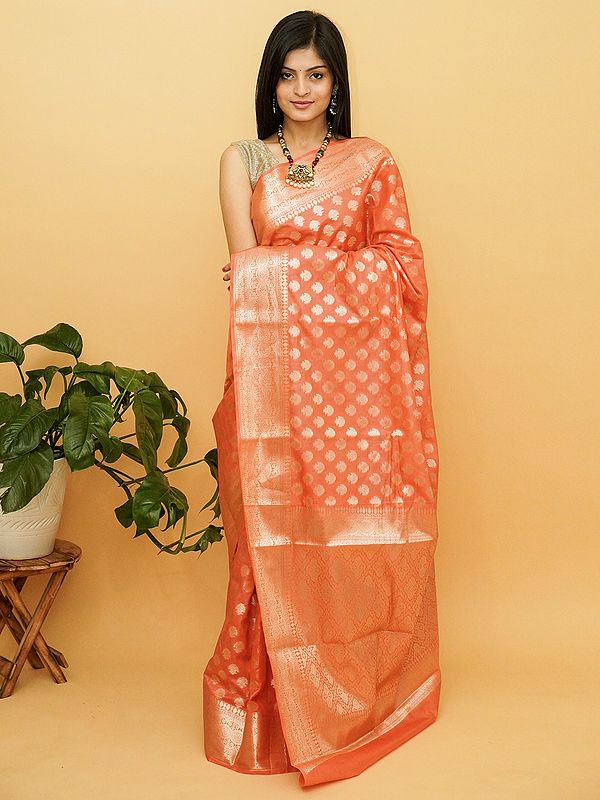 Banarasi Munga Silk Saree with Floral Woven All-Over Pattern
