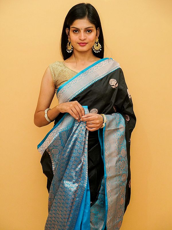 Black Copper Sulfate Dolphin Design Designer Contemporary Silk Saree –  IndianVillèz