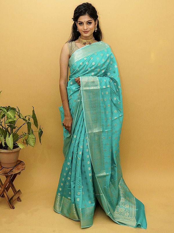 Tusser Silk Banarasi Saree with Floral Buti & Bail Pattern Border – Elegant Traditional Wear