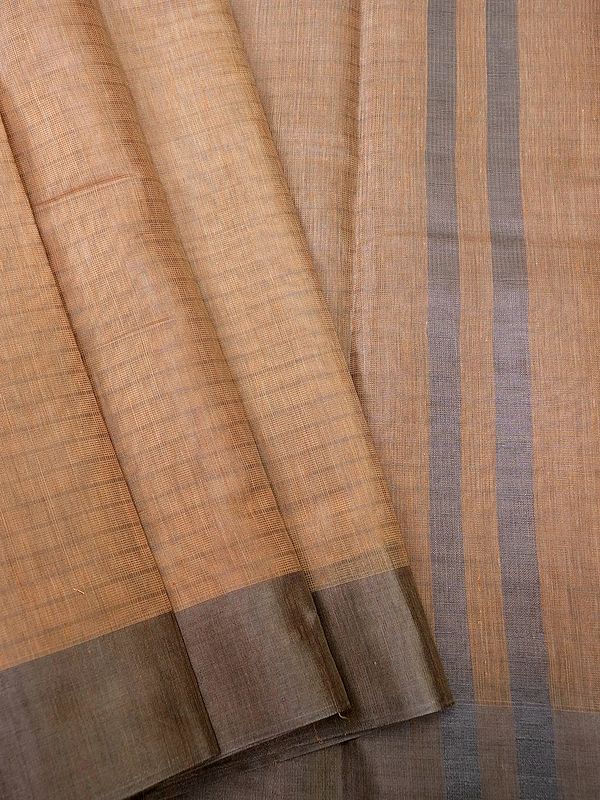 Tussar Silk Banarasi Saree With Breton Stripe Pattern And Plain Border