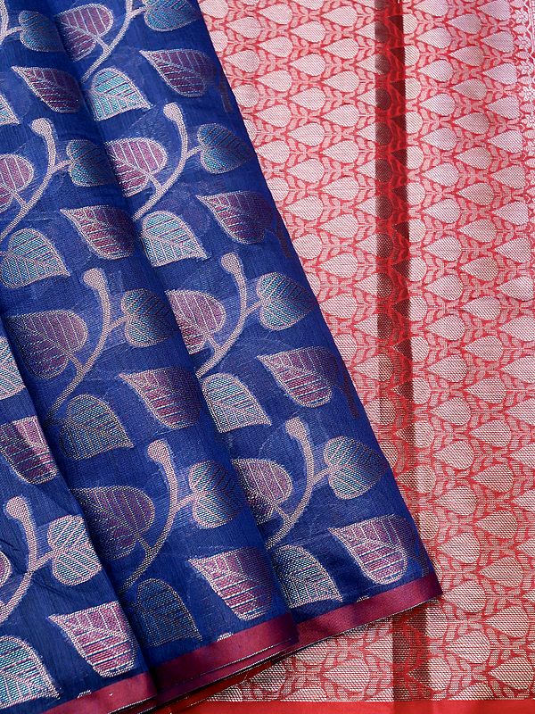 Banarasi 3D Mercerised Cotton Saree With Betel Leaf And Floral Butta Pallu