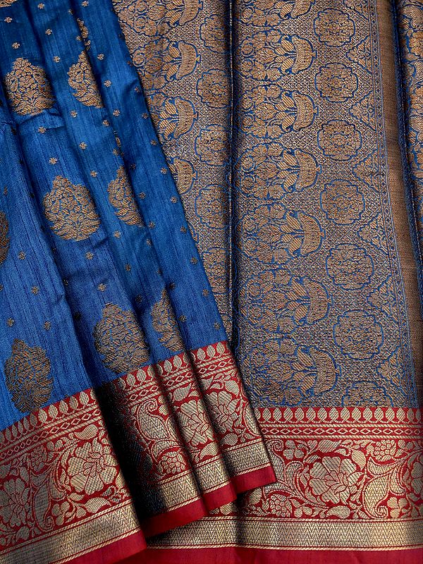 Matka Silk Mughal Motif Banarasi Saree With Vine Pattern Border