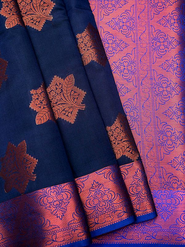 Silk Banarasi Saree With Floral Butta Pattern And Phool Chevron Pattern Border