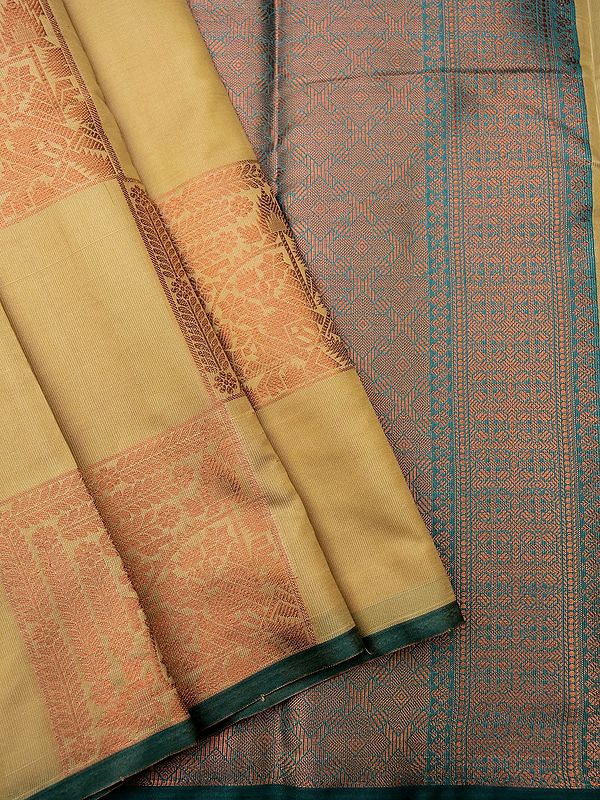 Banarasi Silk Saree With Check Pattern And Diaper Pattern Pallu