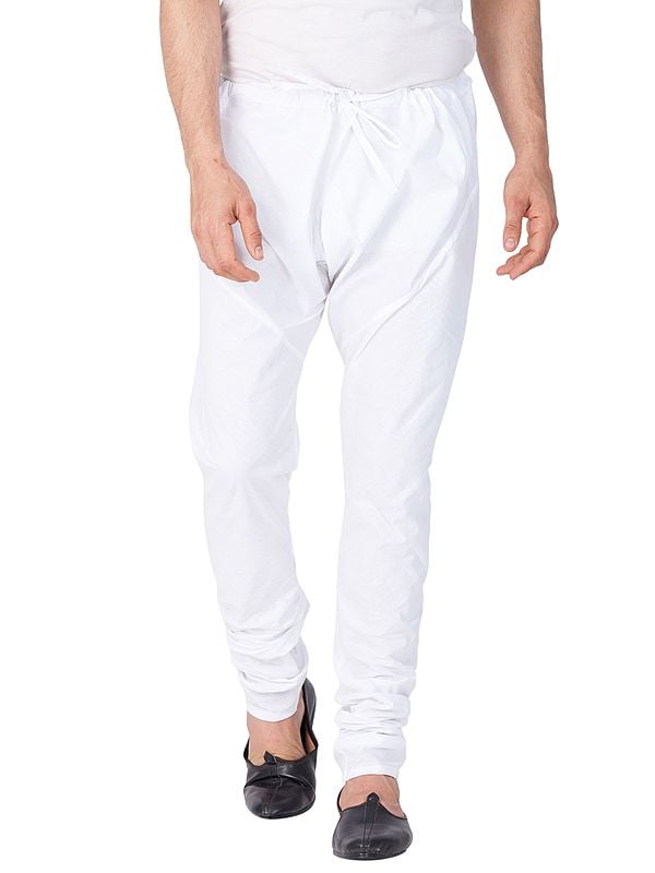 Bright-White Pure Cotton Chudidar Style Plain Pajama