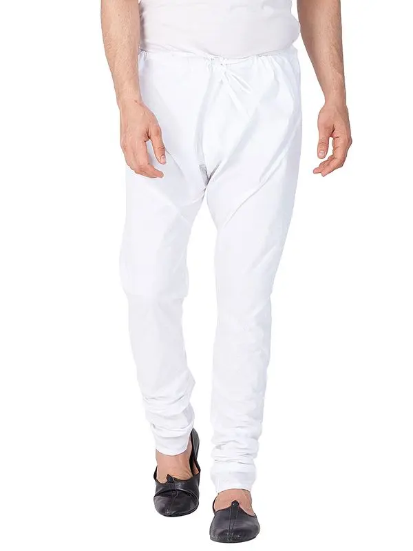Bright-White Pure Cotton Churidar Style Plain Pajama