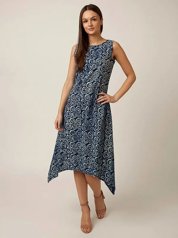 Indigo-Blue Asymmetrical Hem Cotton Kurta