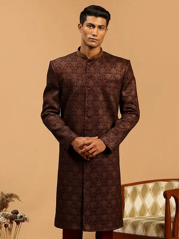 Jacquard Self Design Silk Blend Sherwani Only Top
