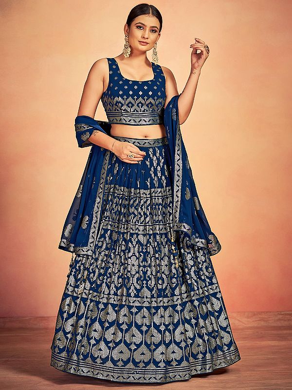 Georgette Sequins Embroidered A-Line Lehenga Choli with Tassel Dupatta