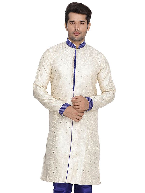 Cotton Silk All-Over Ogee Pattern Sherwani Only Top