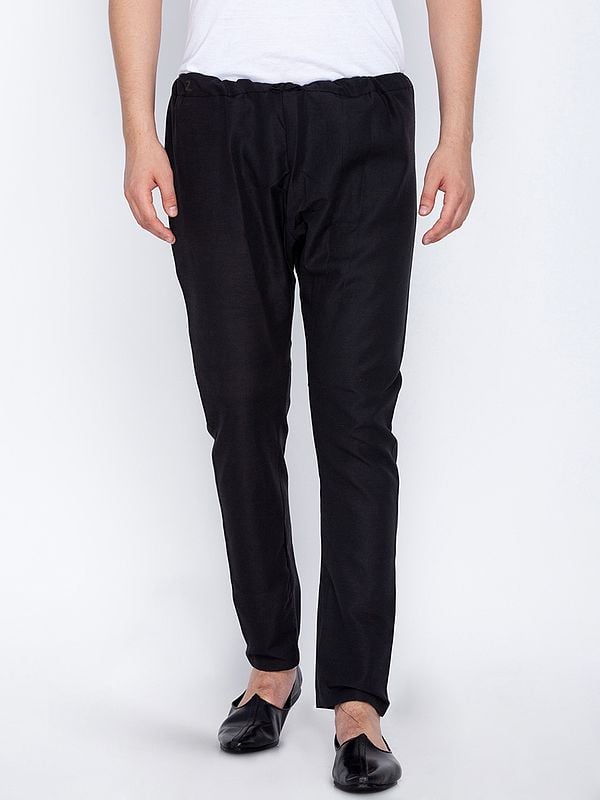 Black Cotton Blend Straight Pajama