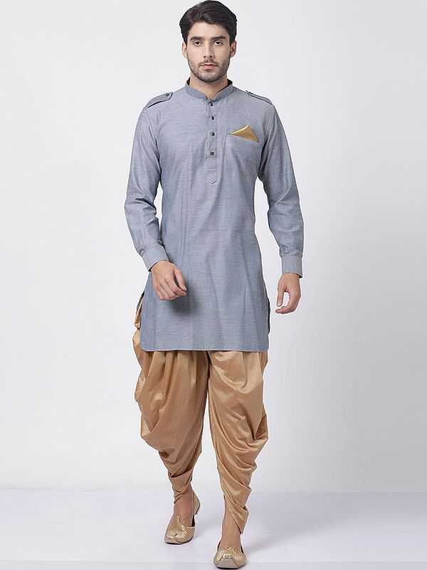 Cotton Blend Pathani Style Kurta with Cowl Pattern Patiala Style Dhoti