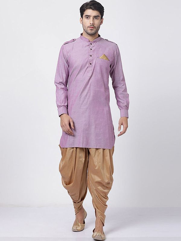 Cotton Blend Pathani Style Kurta with Cowl Pattern Patiala Style Dhoti