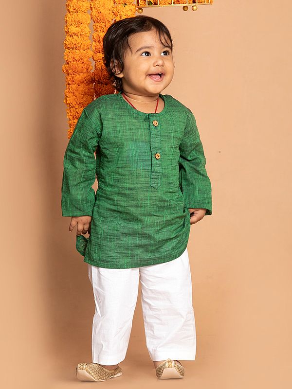 Pure Cotton Round Neck Kurta with White Pajama