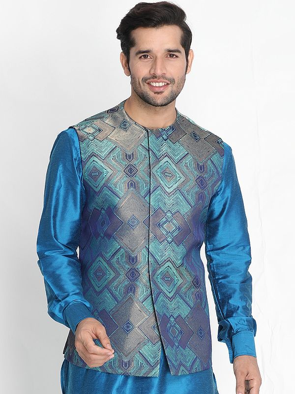 Silk Blend Abstract Pattern Round Neck Modi Jacket