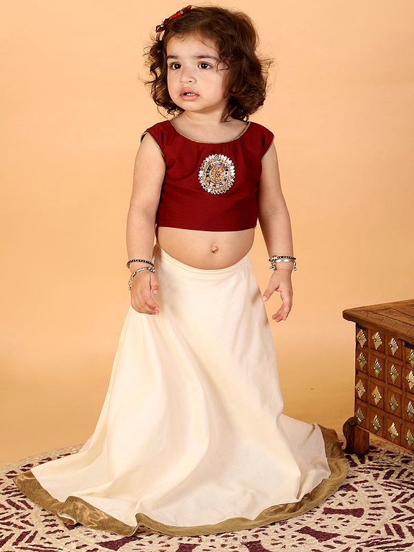 Maroon-Cream Viscose Lehenga Choli With Chakra Embroidery