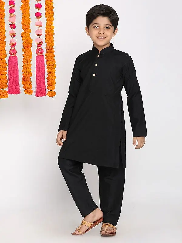 Black Viscose Plain Kurta Pajama Set