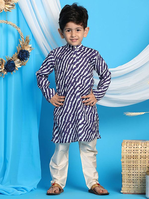 Laheriya Pattern Cotton Blend Sequins Embroidered Blue Kurta With Viscose Pajama