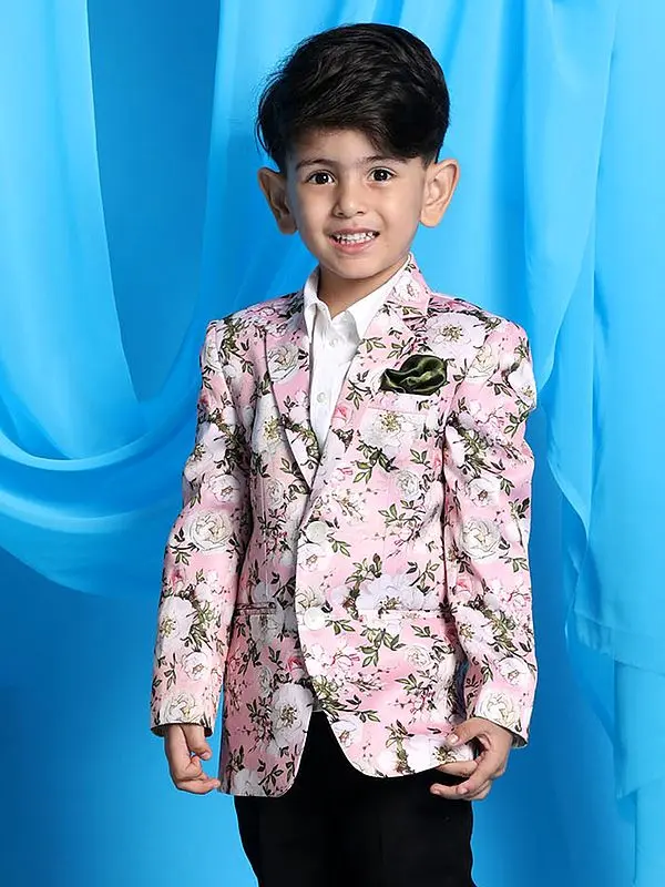 Pink Satin Twill Floral Print Blazer