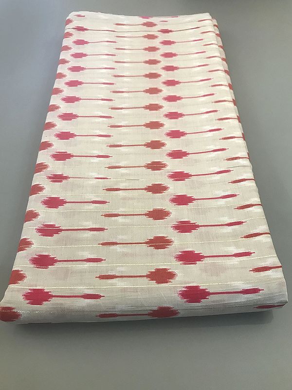 Beige Viscose Lurex Chanderi Fabric with All-Over Hand Screen Printed