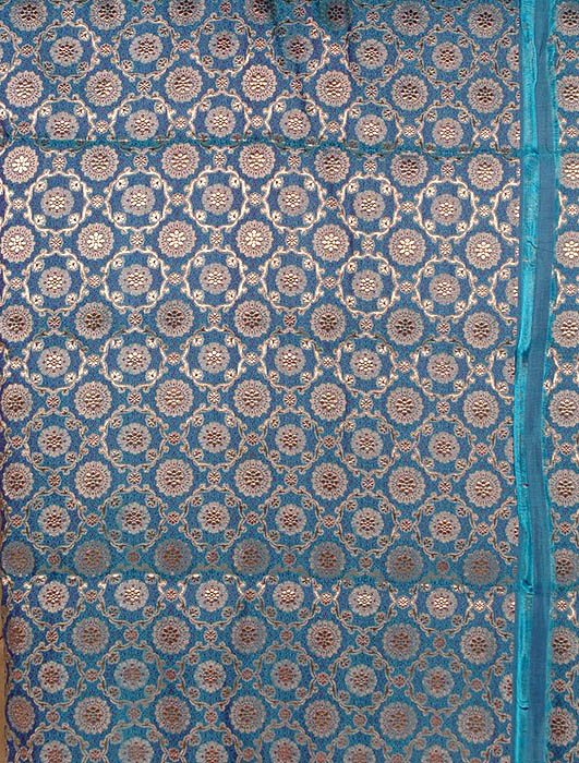 Banarasi Turquoise Floral Brocade Woven by Hand