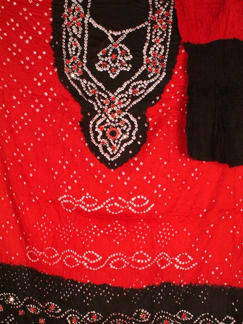 Black and Red Bandhini Suit with Mirror Work