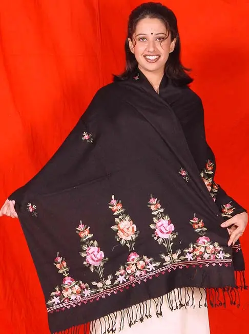 Black Phulkari Stole