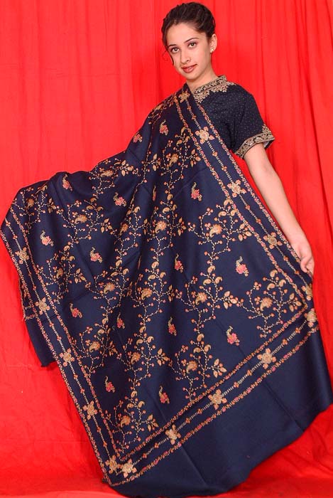 Blue Phulkari Shawl