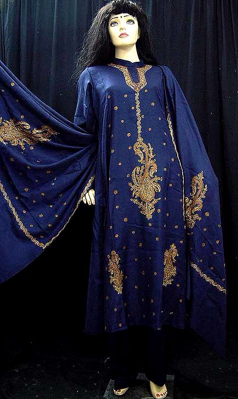 Blue Woollen Suit with Shawl