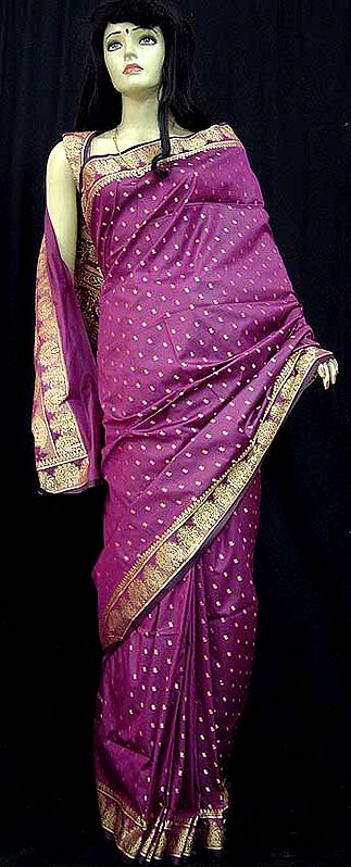 Bright Purple and Magenta Cotton Silk Sari