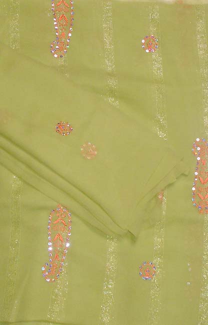 Bright-Green Georgette Suit with Sequins and Embroidery