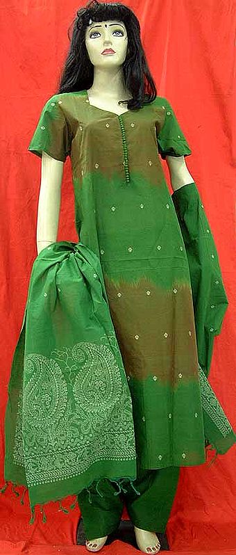 Brown And Green Double Shade Handloom Salwar
Kameez