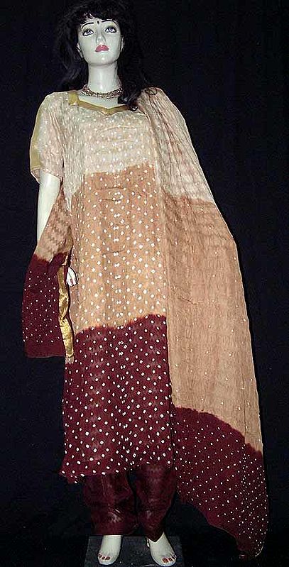 Chocolate And Light Brown Salwar Kameez With
White Tie And Dye