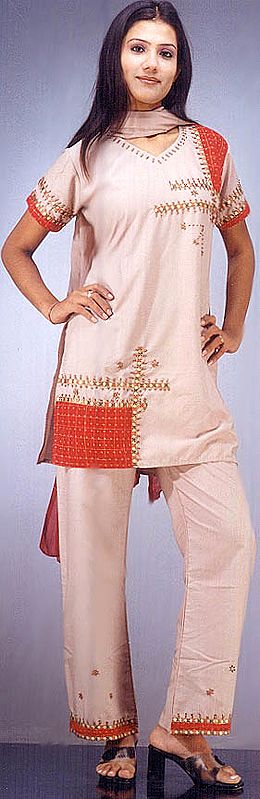 Cotton Sequinned Suit with Parallel Salwar