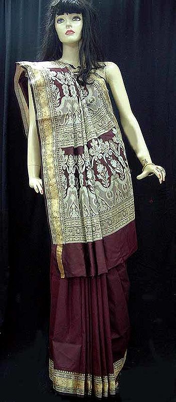 Dark Brown Woven Silk Sari