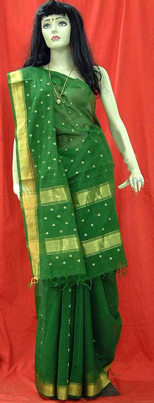 Dark Green Venkatagiri Sari With Zari Work