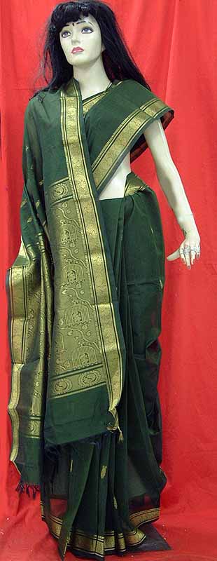 Dark Olive Green South Cotton Sari