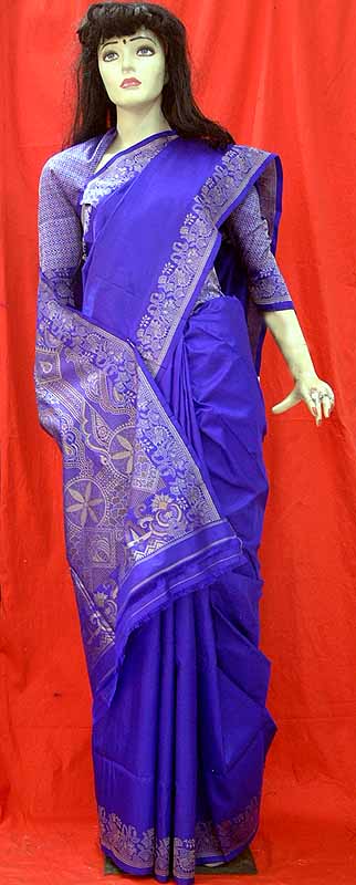 Dark Purple Pure Silk Sari