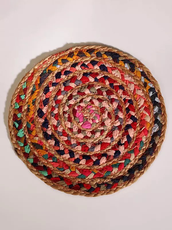 Jute and Cotton Multicolor Hand Braided Round Mat