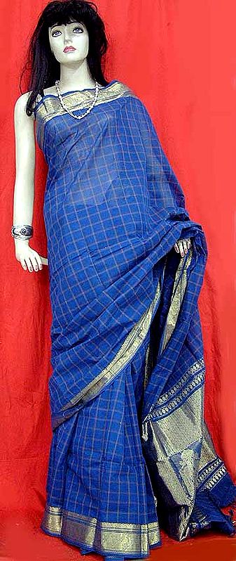 Deep Blue Sari with Zari Border