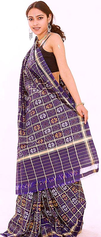 Deep-Orchid Colored Pochampalli Sari with Checks