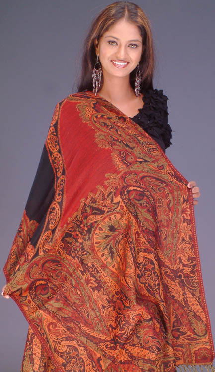 Designer Jamawar Stole with Red and Black Core