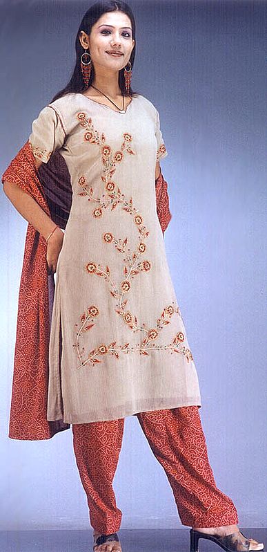 Floral Crepe Suit with Bandhini Salwar and Dupatta