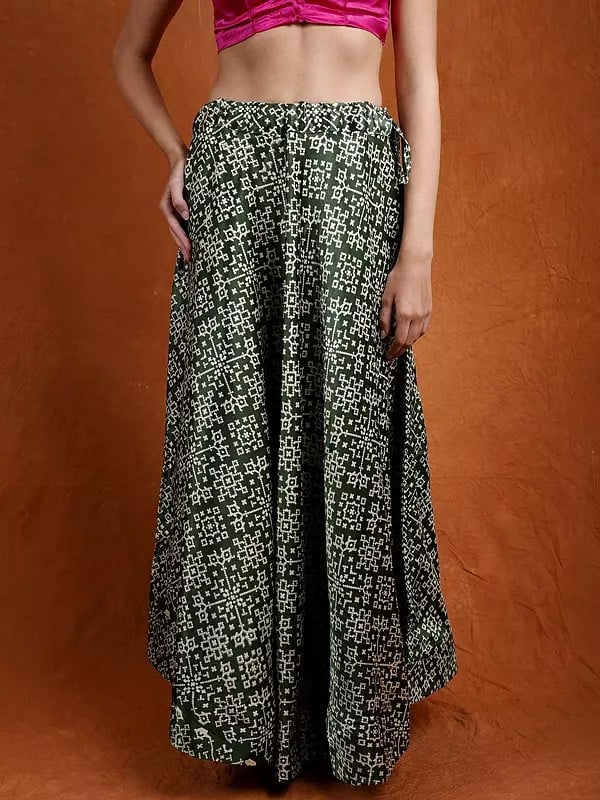 Satin A-Line Printed Long Skirt from Kutch with Dori Waist