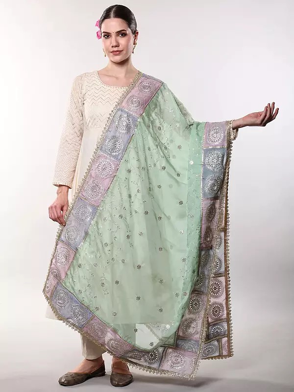 Crepe Dupatta with Gota Patti Embroidery and Chakra Motifs